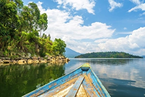 Rwanda Prints: africa, Rwanda, Burera Lake. View of the lake from the boat