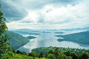 africa, Rwanda, Burera Lake. View over the lake with its little islets