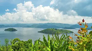 Rwanda Prints: africa, Rwanda, Burera Lake. View over the lake with its little islets