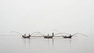 Premium Selects 2024 Prints: africa, Rwanda, Kivu Lake. Fishermen on traditional fishing boats in the middle of the lake