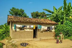 Construction Prints: africa, Rwanda, Kivu Lake. A traditional house on the Congo Nile Trail