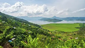 Rwanda Prints: africa, Rwanda, Ruhondo Lake. View over the lake and the surrounding village