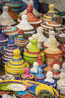Images Dated 29th March 2018: Africa, Senegal, Dakar. Handmade baskets on sale on the road towards Saint Louis