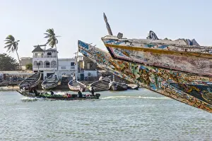 Saint Louis Prints: Africa, Senegal, Saint-Louis. Old wooden fishing boats