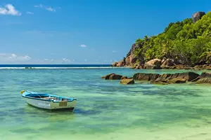 Plants Prints: Africa, Seychelles, Mahe. A fishing boat in Anse Gouvernment