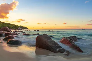 Africa, Seychelles, Praslin. Anse Lazio Sunset