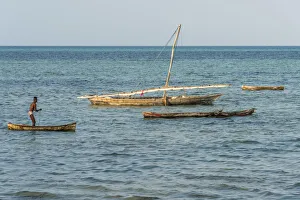 Dhow Prints: Africa, Tanzania, Lindi Region. Kilwa Masoko, Algafarmer leaving for harvesting