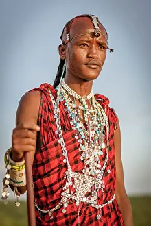 Africa, Tanzania, Manyara Region. Portrait of a young Msai warrior