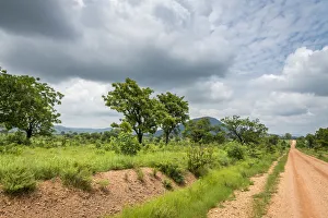 Gravel Road Prints: Africa, Togo, Koutammakou area. Landscape with gravel road of a rural area