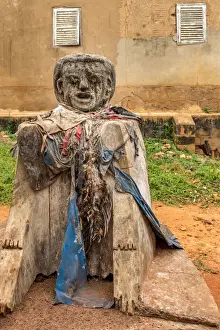 Vudon Prints: Africa, Togo, Togoville. Fetish in the heart of the village with sacrificial offering