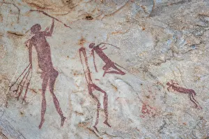 Cave Prints: africa, Zimbabwe, Chimanimani Mountains. San Rock paintings in a cave