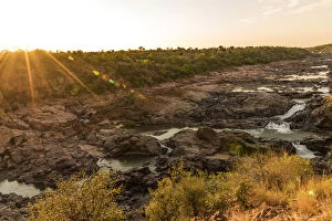 africa, Zimbabwe, the Chivalila falls near to Gonarezhou NP at sunset