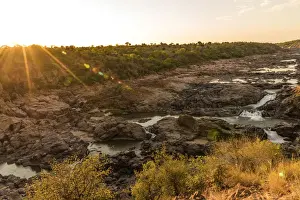 Riverbed Prints: africa, Zimbabwe, the Chivalila falls near to Gonarezhou NP at sunset