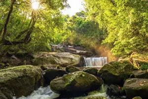 Creek Prints: africa, Zimbabwe, Eastern Highlands, Honde Valley. The 3-man waterfall of Aberfoyle Lodge