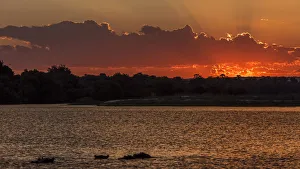 Africa, Zimbabwe, Matabeleland north. Sunset over the Zambezi river near to Victoria
