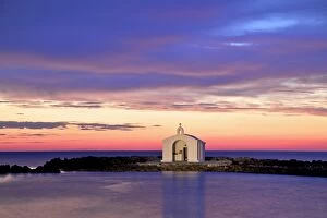 Religious Buildings Gallery: Agios Nikolaos Church at Sunrise, Georgioupoli, Crete, Greek Islands, Greece, Europe