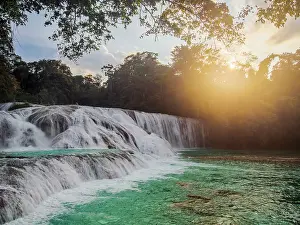 Flare Prints: Agua Azul Waterfalls at sunset, Arroyo Agua Azul, Chiapas State, Mexico