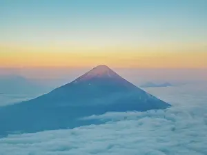 Volcanoes Prints: Agua Volcano seen from Acatenango at sunset, Sacatepequez Department, Guatemala