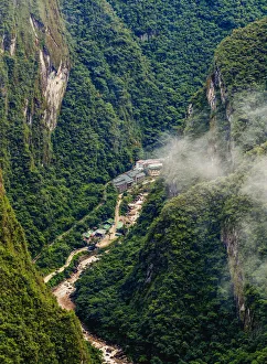 Inca Empire Prints: Aguas Calientes seen from Machu Picchu, elevated view, Cusco Region, Peru