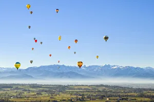 Festivals Prints: Air Baloon Festival in Mondova with the Alps Chain on the background, Mondova, Piedmont