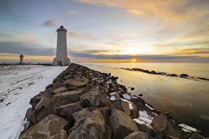 Vesturland Prints: Akranes lighthouse at sunset, Vesturland, Iceland