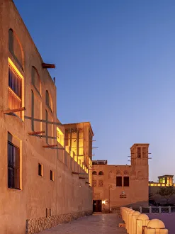Al Fahidi Historical Neighbourhood at dusk, Dubai, United Arab Emirates