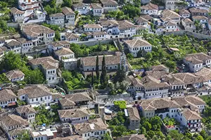 Albania, Berat-area, Gorica, elevated village view from the Kala Citadel