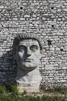 Albanian Prints: Albania, Berat, Kala Citadel, large head sculpture
