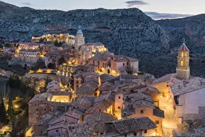 National Landmark Gallery: Albarracin town at dusk. Albarracin, Teruel, Aragon, Spain