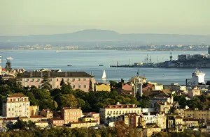 Tejo River Prints: Alcantara district and the Tagus river. The Arrabida mountain range on the background