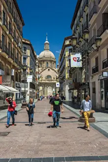 Zaragoza Prints: Alfonso I pedestrian street with Basilica de Nuestra Senora del Pilar church behind
