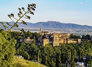 Granada Prints: The Alhambra, a palace and fortress complex, sunset, Granada, Andalusia, Spain
