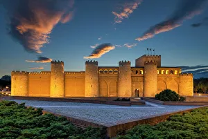 Zaragoza Prints: Aljaferia Palace at Dusk, Zaragoza, Aragon, Spain