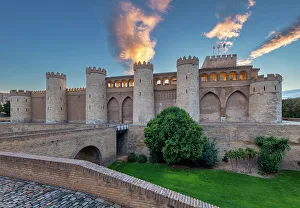 Zaragoza Prints: Aljaferia Palace at Sunset, Zaragoza, Aragon, Spain