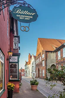 Luneburg Prints: Alley in the old town with historic houses, Luneburg, Lower Saxony, Germany
