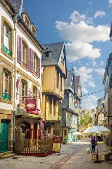 Breton Prints: Alley in the old town of Morlaix, Finistere, Brittany, France