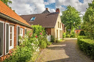 Krummhorn Prints: Alley in the village of Rysum, Krummhoern, East Frisia, Lower Saxony, Germany