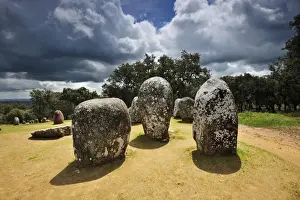 Almendres cromlech, a 8000 years old prehistoric monument. Evora, Portugal