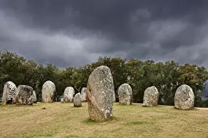 Evora Prints: Almendres cromlech, a 8000 years old prehistoric monument. Evora, Portugal