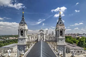 Images Dated 26th August 2021: Almudena Cathedral and city skyline, Madrid, Community of Madrid, Spain