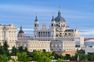 Baroque Style Prints: Almudena Cathedral seen from Principe Pio, Madrid, Spain