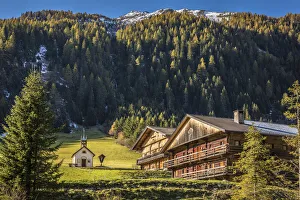 Mountain Farm Prints: Alp Mooshofalm with chapel in Winkeltal, Auservillgraten, Villgraten valley, East Tyrol