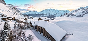 Maloja Region Prints: Alpine chalets, Blaunca, Maloja, Engadin, canton of Graubunden, Switzerland