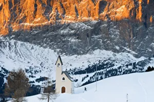 Gardena Prints: Alpine chapel at winter Europe, Italy, Trentino Alto Adige, Bolzano district, Gardena