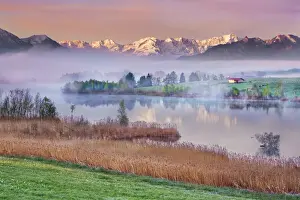 Alpine upland at Riegsee with Wetterstein Mountains - Germany, Bavaria, Upper Bavaria