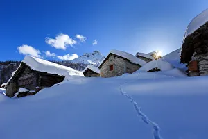 Alpine village of Lendine in winter, Olmo, valle Spluga, province of sondrio, lombardy