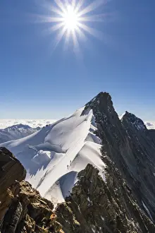 Alpinism Prints: ALpinists along Nadelgrat snow ridge over 4000 meters of altitude to Nadelhorn peak