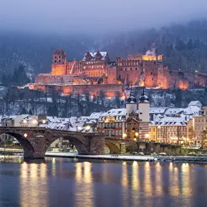 Jan Christopher Becke Prints: Alte Brucke (Old Bridge) and castle in winter with Neckar river