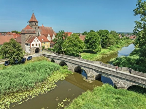Franken Prints: Altmühl Bridge and City gate, Ornbau, Altmühl Valley; Middle Franconia; Bavaria; Germany