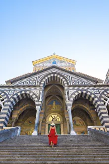 Steps Prints: Amalfi, Amalfi Coast, Salerno Province, Campania, Italy Girl climbs the staircase to
